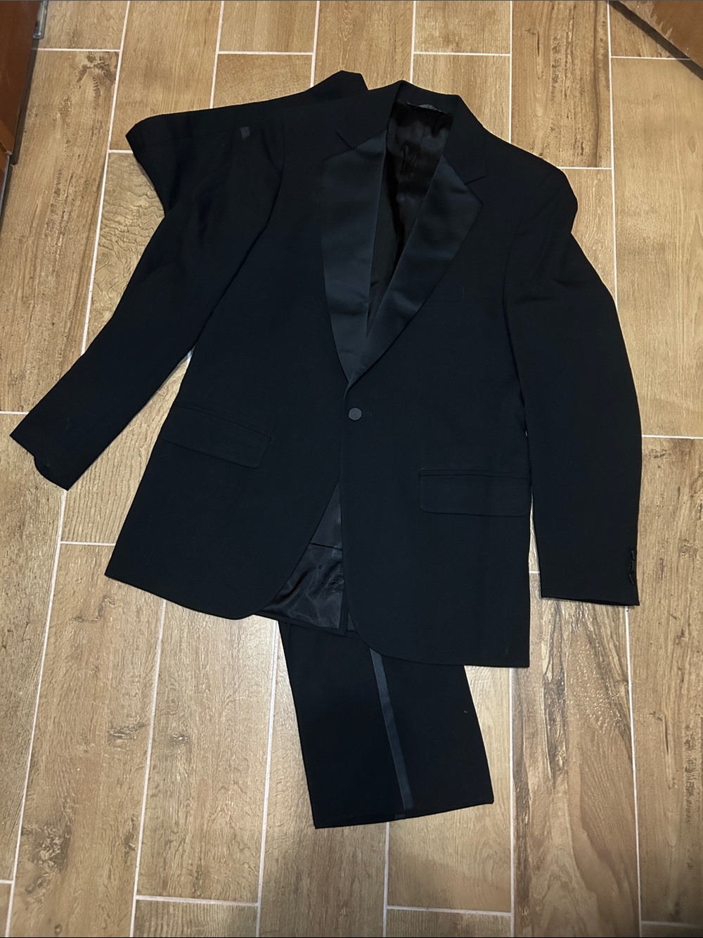 Classic Black Satin Lapel Tuxedo Jacket and Pants